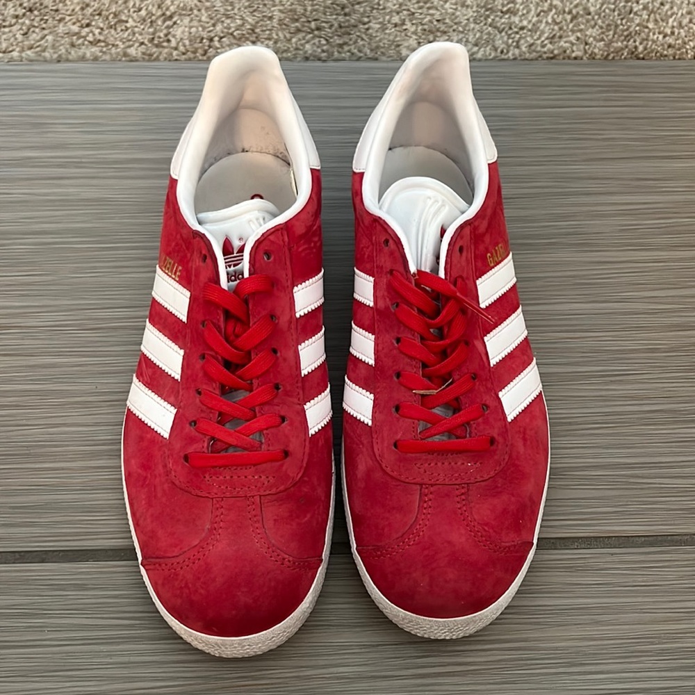 Women’s red adidas gazelles